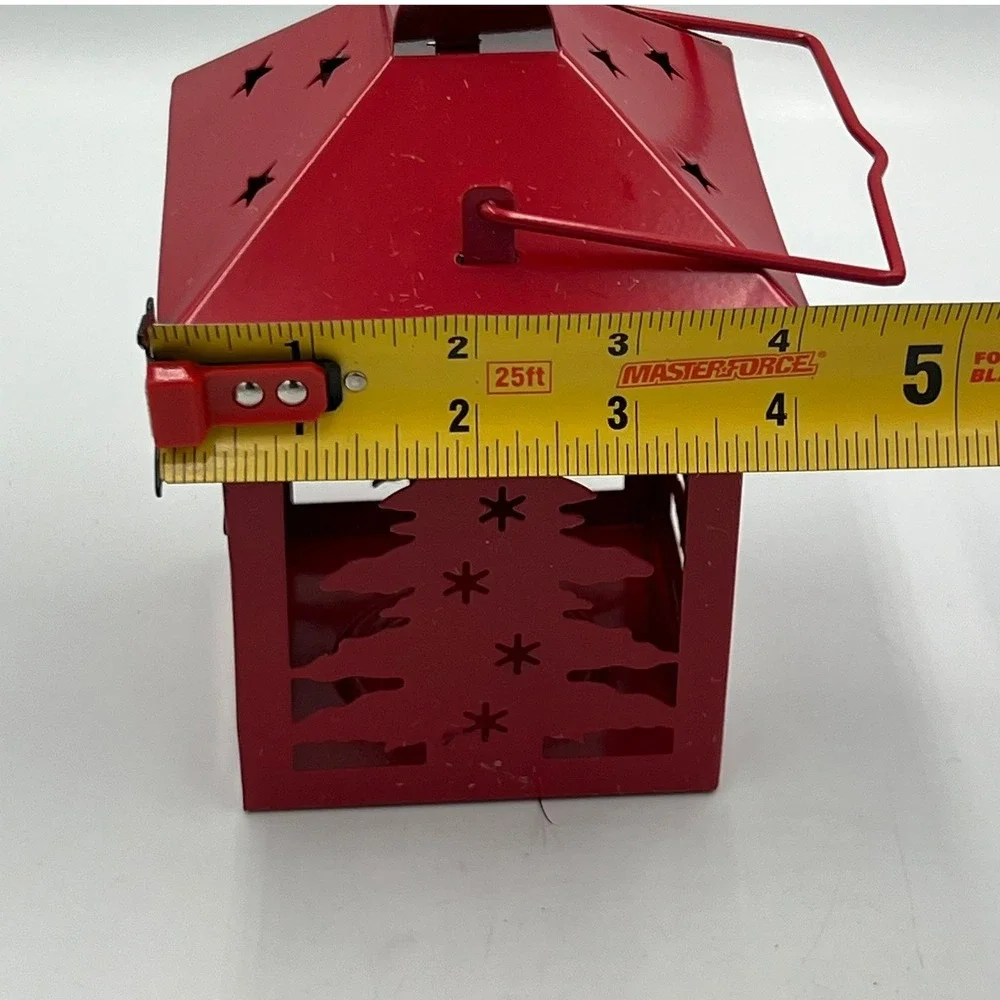 Newclassic Red Metal Candle Holder Lantern Christmas Tree Star Cutout Brand New